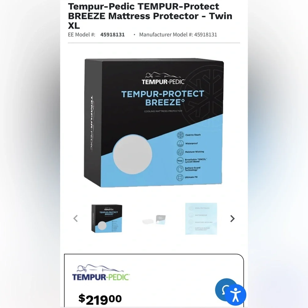 Tempur-Pedic TEMPUR-Protect BREEZE Mattress Protector - Twin. New in box - Picture 2 of 4